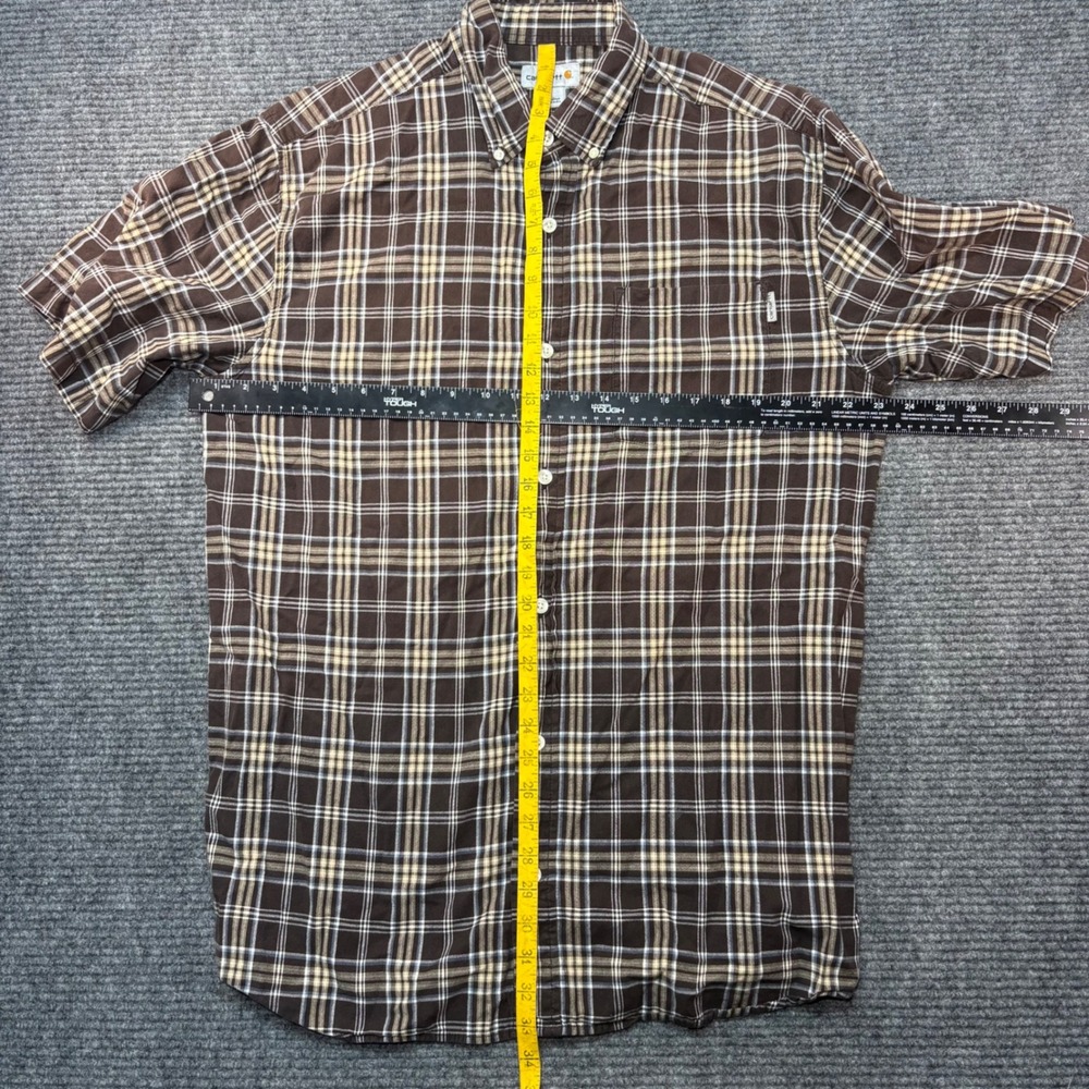 Carhartt Mens Brown Plaid Short Sleeve Button Down Shirt Cotton Large Workwear - Picture 5 of 6
